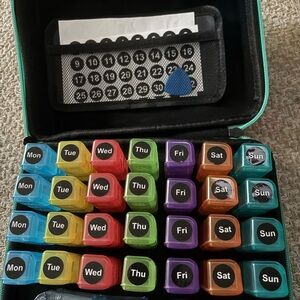 Weekly Pill Organizer Case with Color-Coded Daily Containers - Teal